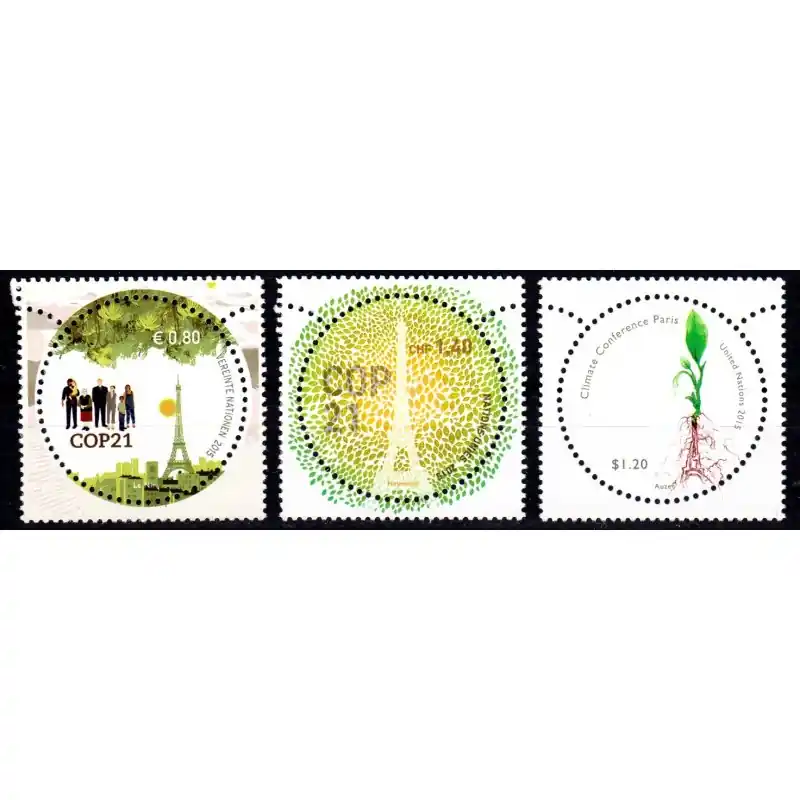 Timbres Emission conjointe ONU 2015 COP21 Quantité Limitée