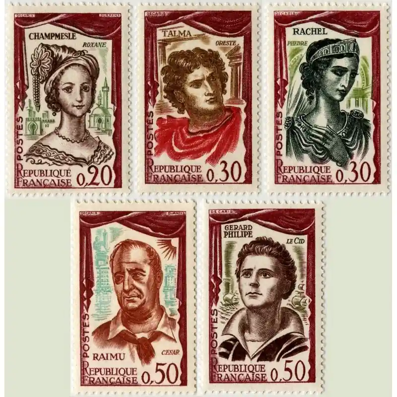 Timbre France N°1301 à 1305 Comédiens français Neuf ** Solde