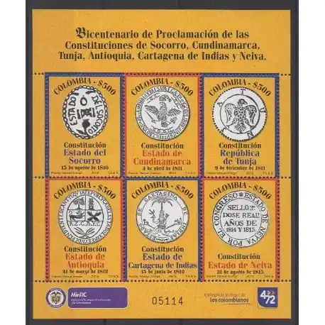 Colombie - 2012 - No 1702/1707 - Histoire Nouveauté