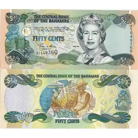Billet de banque Bahamas Pk N° 68 - 0,5 Dollar Remise
