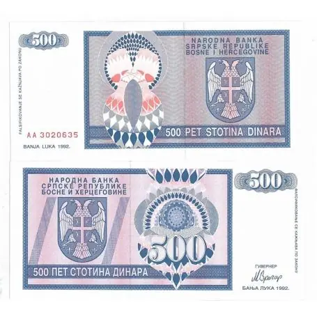 Livraison Gratuite Billet de collection Bosnie Pk N° 136 - 500 Dinara