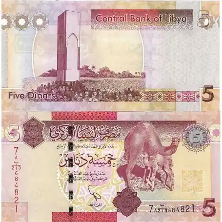 Nouvel Arrivage Billets de banque Libye Pk N° 72New 5 - 5 Dinar