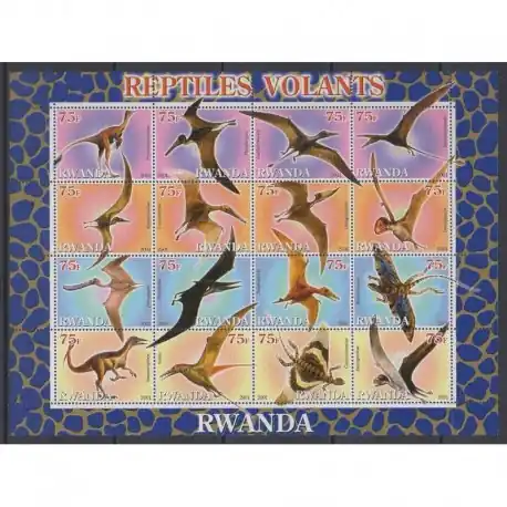 Petit Prix Rwanda - 2001 - Petite feuille de 16 valeurs - Reptiles volants