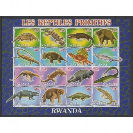 Promotion Saisonnière Rwanda - 2001 - Petite feuille de 16 valeurs - Reptiles primitifs