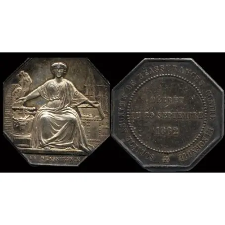 Quantité Limitée Jeton argent : Assurances - Réassurance incedie 1862