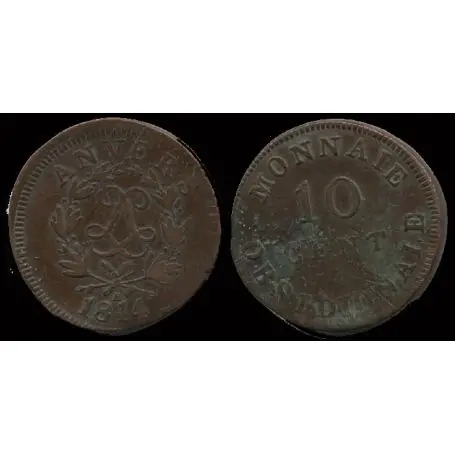 Piéce France : Anvers - 10 cts 1814 BB Louis XIII Certifié
