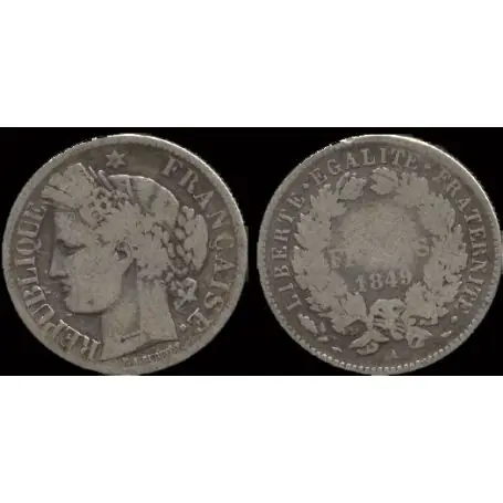 Piéce France : Il République Cérès - 2 Francs 1849 Paris Prix Réduit