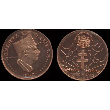 Piéce Colonie Française : De Gaulle Tchad - 10000 francs 1960 Essai Achetez Aujourd’hui