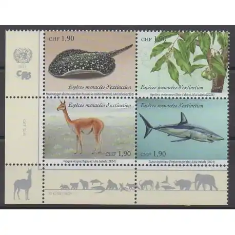 Marque Nations Unies (ONU - Genève) - 2024 - No 1203/1206 - Espèces menacées - WWF