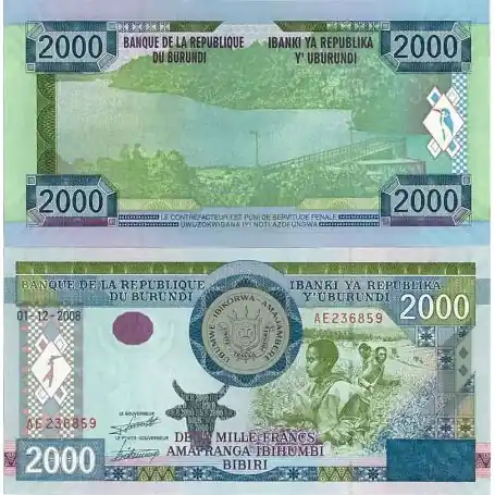 Billet de collection Burundi Pk N° 47 - 2000 Francs Haute Qualité