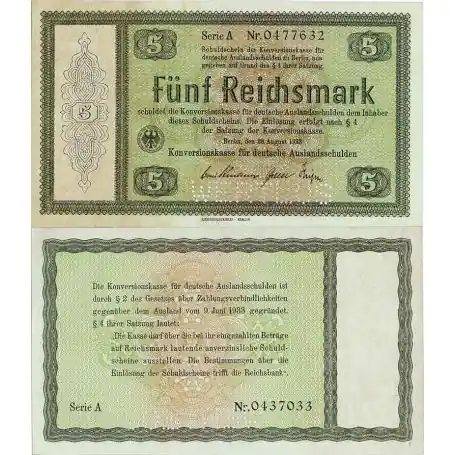 Billet de collection Allemagne Pk N° 199 - Billet de banque de 5 Reichmark Certifié