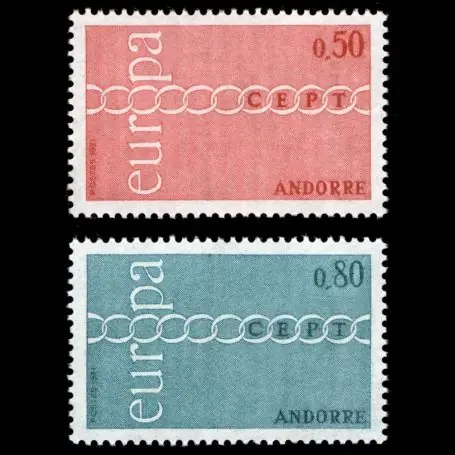 Marque Europa 1971 Timbre Andorre N° 212 au N° 213 neuf sans charnière
