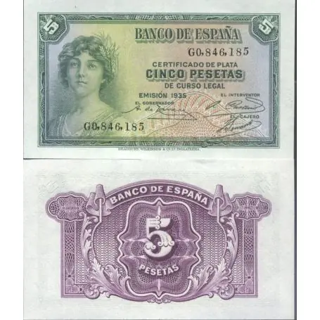 Billets de collection Espagne Pk N° 85 - 5 Pesetas Prix Cassé