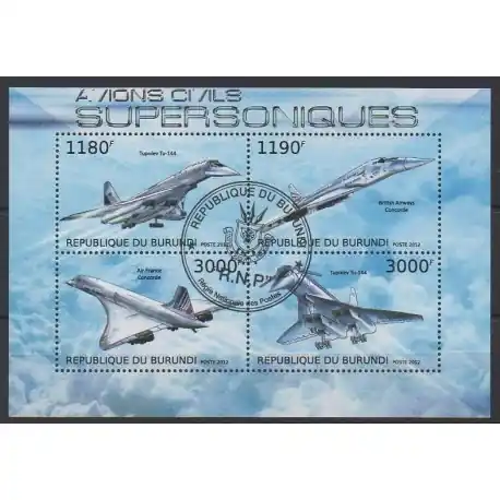 Certifié Burundi - 2012 - No 1878/1881 - Aviation - Oblitérés