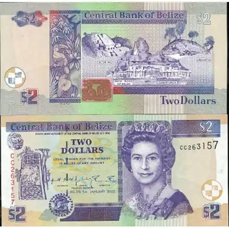 Billets de collection Belize Pk N° 60 - 2 Dollars Solde