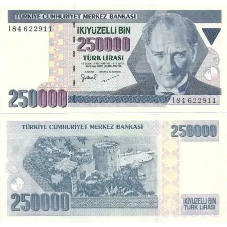 Retour Gratuit Billets de collection Turquie Pk N° 211 - 250 000 Lira
