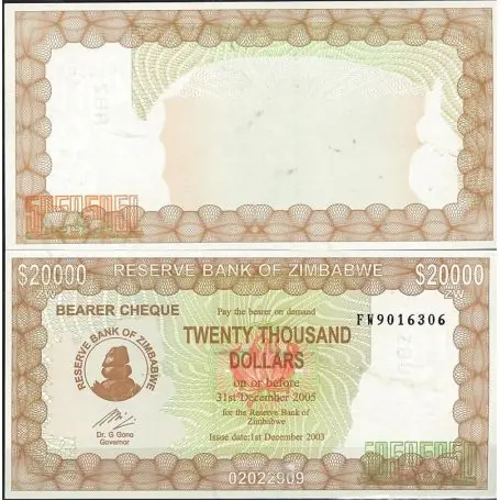 Premium Billets de collection Zimbabwe Pk N° 23 - 20 000 Dollars bearer