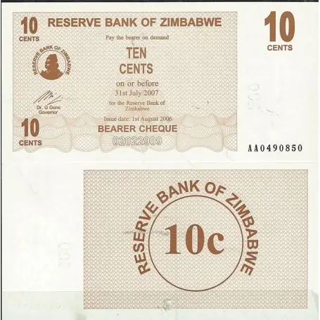 Billets de collection Zimbabwe Pk N° 35 - 10 Cents bearer Jusqu’à Épuisement Des Stocks