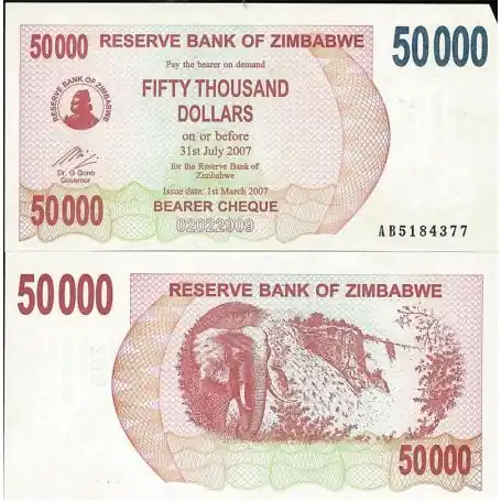 Billets de collection Zimbabwe Pk N° 47 - 50 000 Dollars bearer Nouveauté