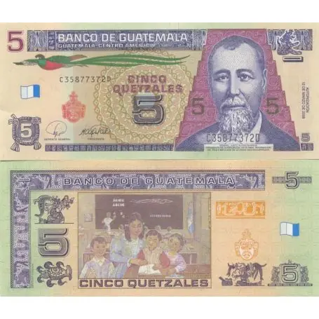 Billets de banque Guatemala Pk N° 116 - 5 Quetzal Achetez Aujourd’hui