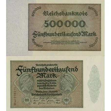 Billets de banque Allemagne Pk N° 88 - 500 000 Mark Exclusif