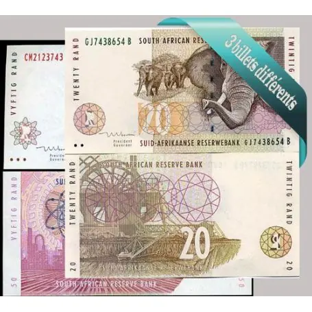 Belle collection de 3 billets de banque tous différents de Afrique Du Sud Quantité Limitée