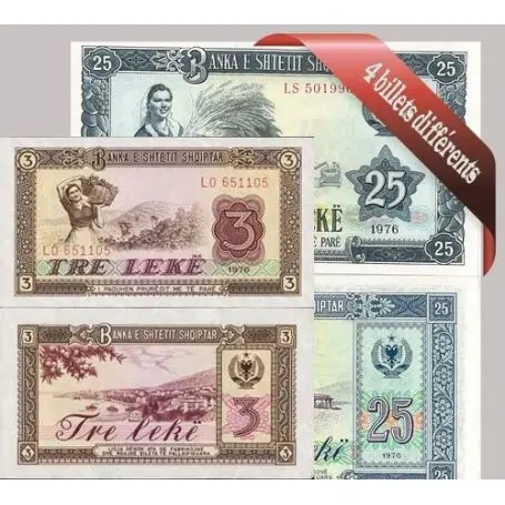 Albanie - Collection de 4 billets de banque tous différents. Livraison Gratuite
