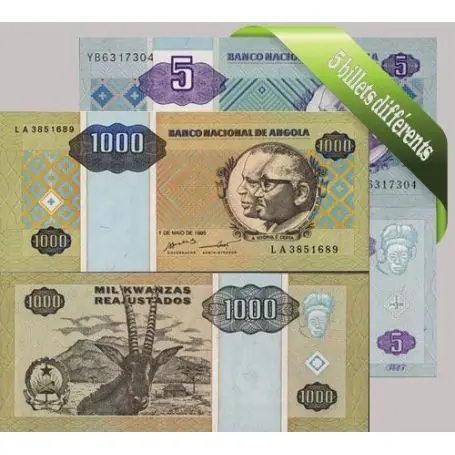 Belle collection de 5 billets de banque tous différents de Angola Meilleur Prix