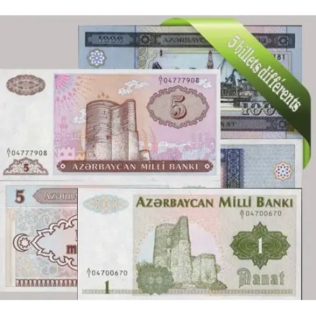 Top Qualité Azerbaidjan - Collection de 5 billets de banque tous différents.