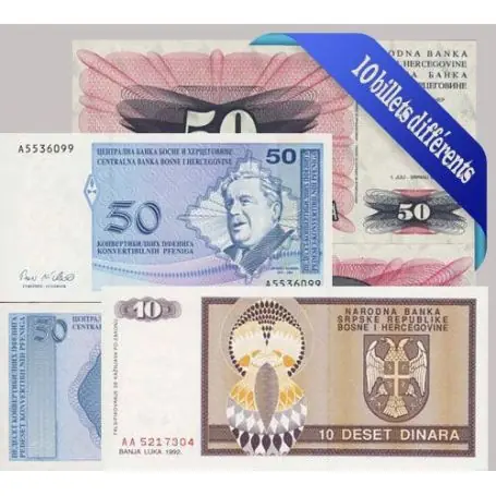 Bosnie - Collection de 10 billets de banque tous différents. Haute Qualité
