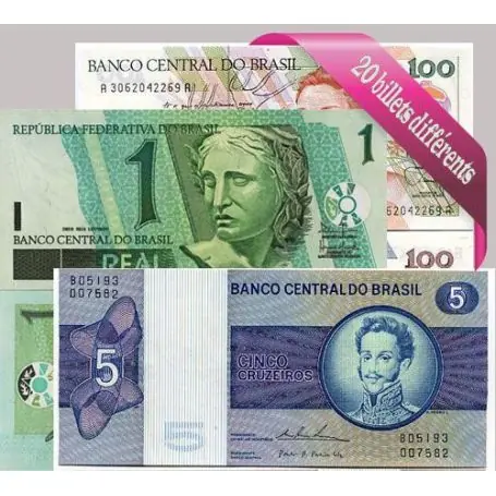 Belle collection de 20 billets de banque tous différents de Bresil Prix Cassé