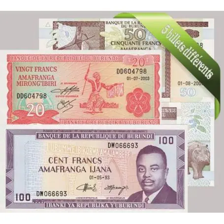 Acheter En Ligne Burundi - Collection de 5 billets de banque tous différents.