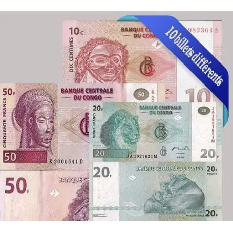 Bon Plan Belle collection de 10 billets de banque tous différents de Congo