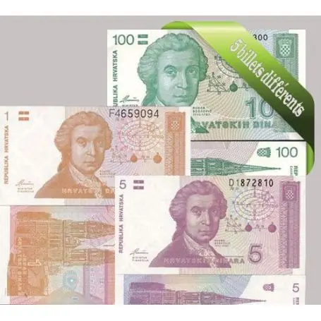 Croatie : Bel ensemble de 5 billets de banque de collection. Quantité Limitée