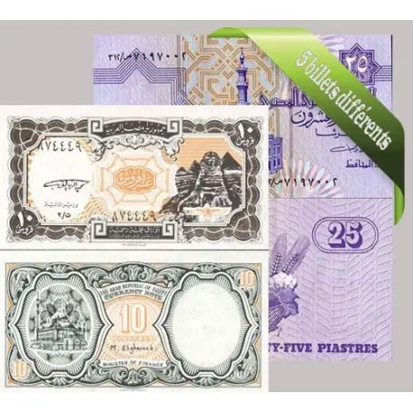 Egypte : Bel ensemble de 5 billets de banque de collection. Prix Cassé