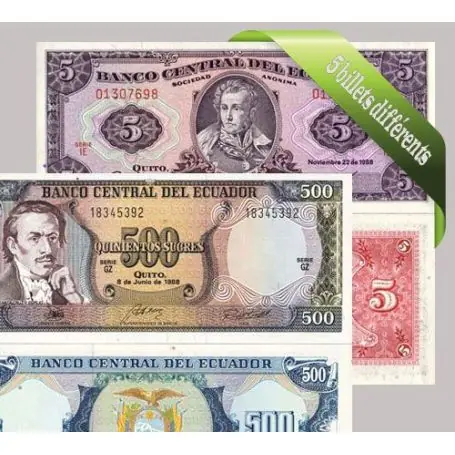 Equateur - Collection de 5 billets de banque tous différents. Prix Bas