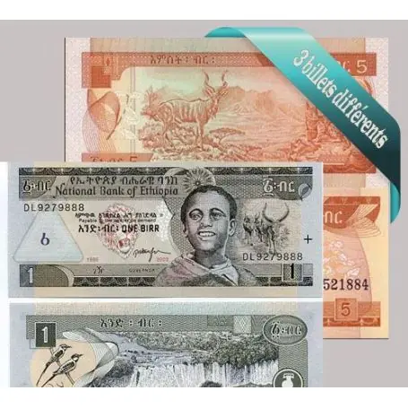 Ethiopie - Collection de 3 billets de banque tous différents. Édition Limitée