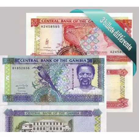 Gambie - Collection de 3 billets de banque tous différents. Commander Maintenant