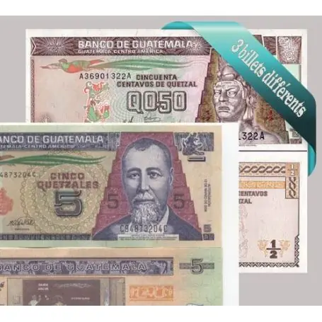 Prix Promo Guatemala - Collection de 3 billets de banque tous différents.