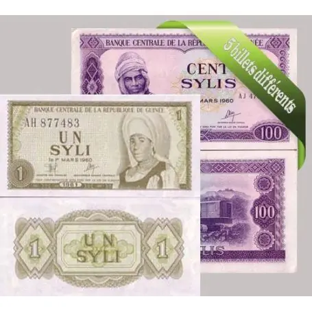 Meilleure Qualité Guinee Française : Bel ensemble de 5 billets de banque de collection.