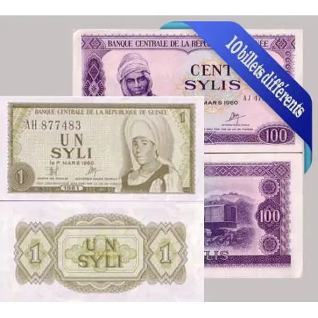 Livraison Mondiale Belle collection de 10 billets de banque tous différents de Guinee Française