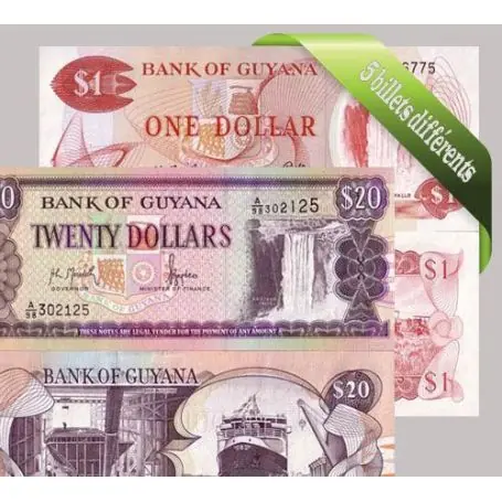 Guyane - Collection de 5 billets de banque tous différents. Commande En Gros
