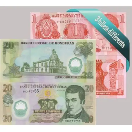 Offre Du Jour Honduras : Bel ensemble de 3 billets de banque de collection.