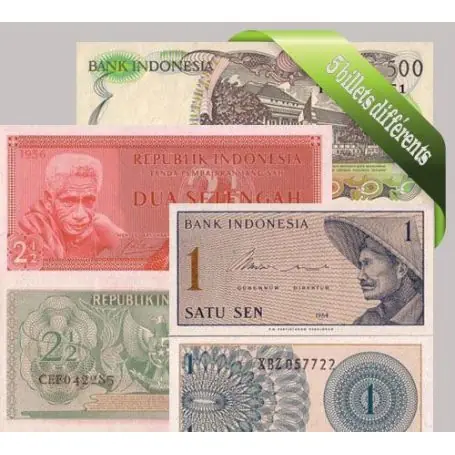 Indonesie : Bel ensemble de 5 billets de banque de collection. Authentique