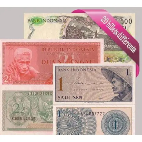 Soldes Belle collection de 20 billets de banque tous différents de Indonesie