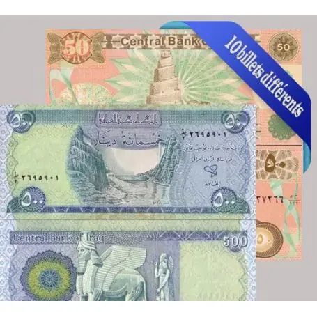 Belle collection de 10 billets de banque tous différents de Irak Achat Immédiat