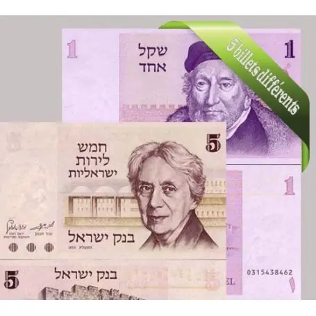 Bon Marché Belle collection de 5 billets de banque tous différents de Israel
