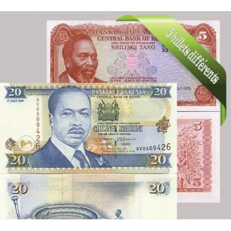 Belle collection de 5 billets de banque tous différents de Kenya Prix Bas