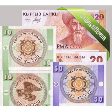 Offre Du Jour Kirghizstan : Bel ensemble de 5 billets de banque de collection.