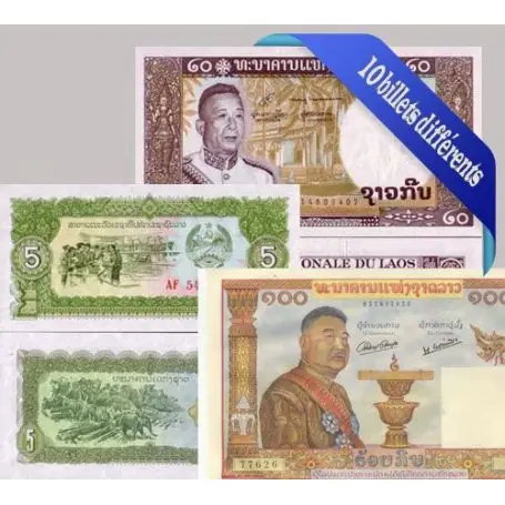 Meilleur Choix Laos - Collection de 10 billets de banque tous différents.